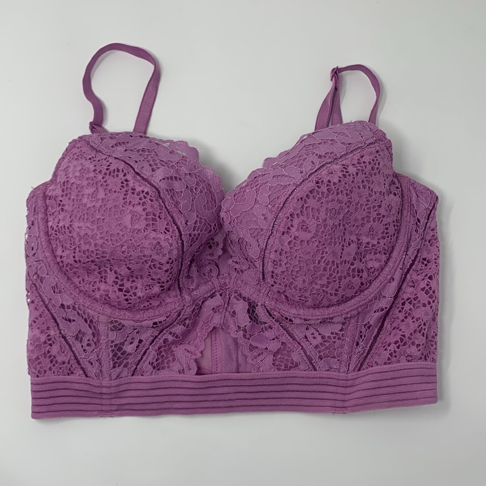 Victoria secret very sexy lined plunge lace floral corset intimate bra 32D - Picture 4 of 7
